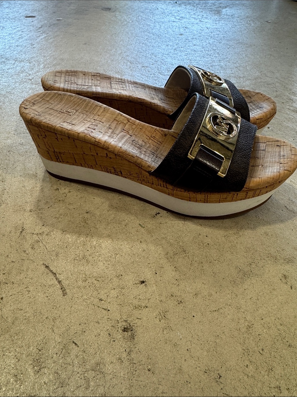 Michael Kors Brown Slide Sandals with Gold Logo Accent